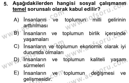 Sosyal Hizmete Giriş Dersi Ara Sınavı Deneme Sınav Soruları 5. Soru