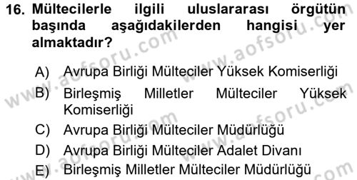 Sosyal Hizmete Giriş Dersi 2015 - 2016 Yılı (Final) Dönem Sonu Sınav Soruları 16. Soru