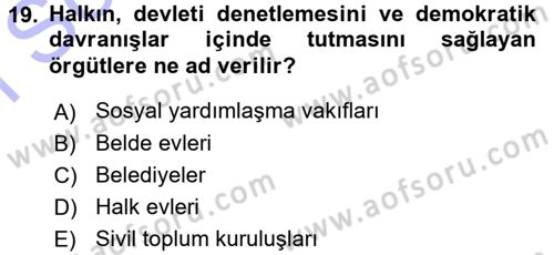 Sosyal Hizmete Giriş Dersi 2015 - 2016 Yılı (Final) Dönem Sonu Sınav Soruları 19. Soru