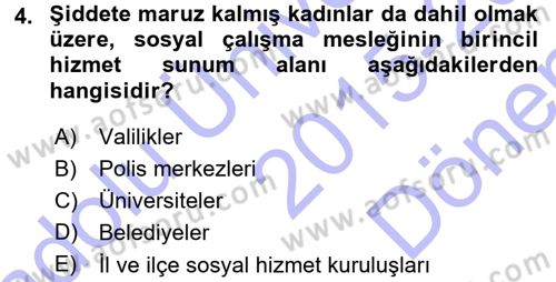 Sosyal Hizmete Giriş Dersi 2015 - 2016 Yılı (Final) Dönem Sonu Sınav Soruları 4. Soru