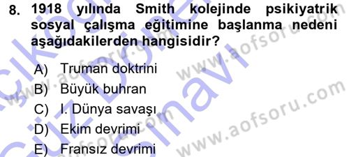 Sosyal Hizmete Giriş Dersi 2015 - 2016 Yılı (Final) Dönem Sonu Sınav Soruları 8. Soru