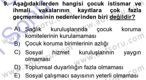 Sosyal Hizmete Giriş Dersi 2015 - 2016 Yılı (Final) Dönem Sonu Sınav Soruları 9. Soru