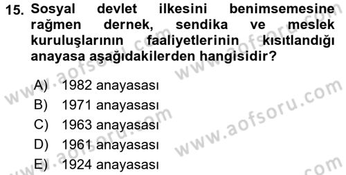 Sosyal Hizmete Giriş Dersi 2015 - 2016 Yılı Tek Ders Sınav Soruları 15. Soru