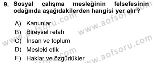 Sosyal Hizmete Giriş Dersi 2015 - 2016 Yılı Tek Ders Sınav Soruları 9. Soru