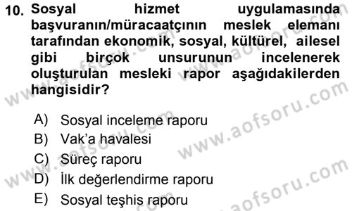 Sosyal Hizmete Giriş Dersi 2016 - 2017 Yılı 3 Ders Sınav Soruları 10. Soru