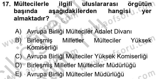 Sosyal Hizmete Giriş Dersi 2016 - 2017 Yılı 3 Ders Sınav Soruları 17. Soru