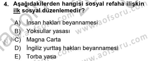 Sosyal Hizmete Giriş Dersi 2016 - 2017 Yılı 3 Ders Sınav Soruları 4. Soru