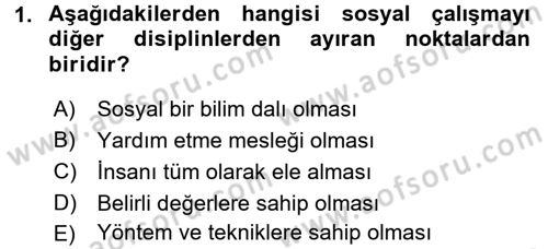 Sosyal Hizmete Giriş Dersi Ara Sınavı Deneme Sınav Soruları 1. Soru