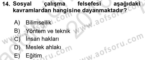 Sosyal Hizmete Giriş Dersi Ara Sınavı Deneme Sınav Soruları 14. Soru