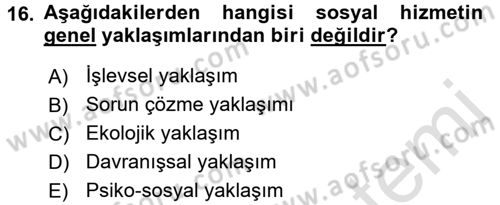 Sosyal Hizmete Giriş Dersi Ara Sınavı Deneme Sınav Soruları 16. Soru