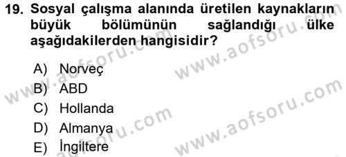 Sosyal Hizmete Giriş Dersi 2016 - 2017 Yılı (Vize) Ara Sınav Soruları 19. Soru