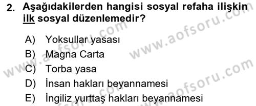 Sosyal Hizmete Giriş Dersi Ara Sınavı Deneme Sınav Soruları 2. Soru