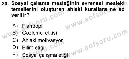 Sosyal Hizmete Giriş Dersi 2016 - 2017 Yılı (Vize) Ara Sınav Soruları 20. Soru