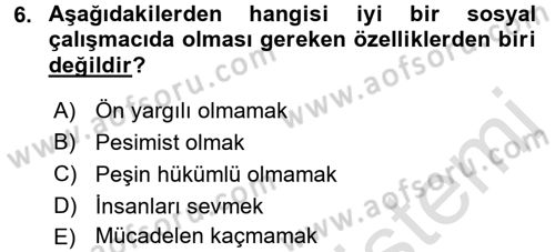 Sosyal Hizmete Giriş Dersi 2016 - 2017 Yılı (Vize) Ara Sınav Soruları 6. Soru
