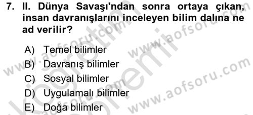 Sosyal Hizmete Giriş Dersi 2016 - 2017 Yılı (Vize) Ara Sınav Soruları 7. Soru