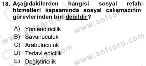 Sosyal Hizmete Giriş Dersi 2016 - 2017 Yılı (Final) Dönem Sonu Sınav Soruları 18. Soru