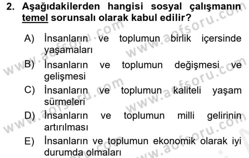 Sosyal Hizmete Giriş Dersi 2016 - 2017 Yılı (Final) Dönem Sonu Sınavı 2. Soru