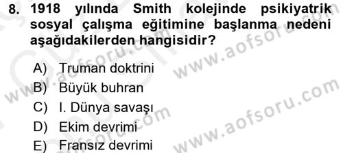 Sosyal Hizmete Giriş Dersi 2016 - 2017 Yılı (Final) Dönem Sonu Sınav Soruları 8. Soru