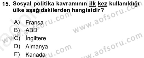 Sosyal Hizmete Giriş Dersi 2017 - 2018 Yılı 3 Ders Sınav Soruları 15. Soru