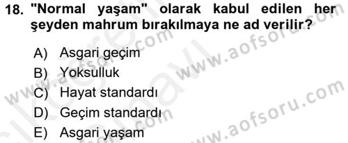 Sosyal Hizmete Giriş Dersi 2017 - 2018 Yılı 3 Ders Sınav Soruları 18. Soru