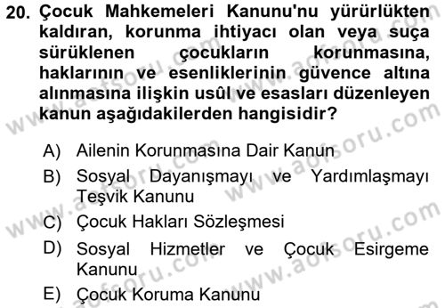 Sosyal Hizmete Giriş Dersi 2017 - 2018 Yılı 3 Ders Sınav Soruları 20. Soru