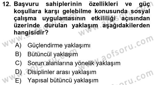 Sosyal Hizmete Giriş Dersi Ara Sınavı Deneme Sınav Soruları 12. Soru