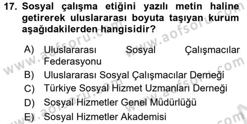 Sosyal Hizmete Giriş Dersi Ara Sınavı Deneme Sınav Soruları 17. Soru