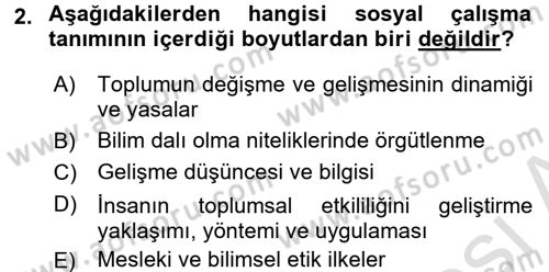 Sosyal Hizmete Giriş Dersi Ara Sınavı Deneme Sınav Soruları 2. Soru