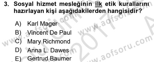 Sosyal Hizmete Giriş Dersi Ara Sınavı Deneme Sınav Soruları 3. Soru