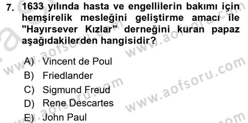 Sosyal Hizmete Giriş Dersi Ara Sınavı Deneme Sınav Soruları 7. Soru