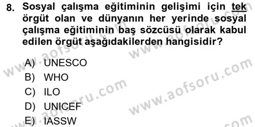 Sosyal Hizmete Giriş Dersi Ara Sınavı Deneme Sınav Soruları 8. Soru