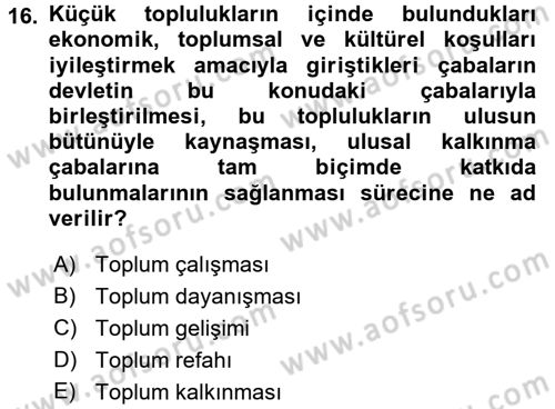 Sosyal Hizmete Giriş Dersi 2017 - 2018 Yılı (Final) Dönem Sonu Sınav Soruları 16. Soru