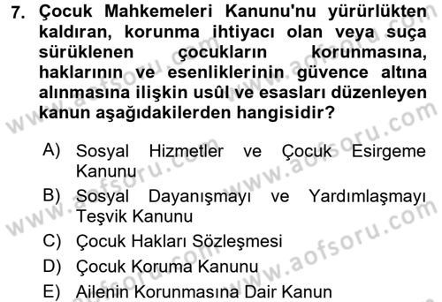 Sosyal Hizmete Giriş Dersi 2017 - 2018 Yılı (Final) Dönem Sonu Sınavı 7. Soru