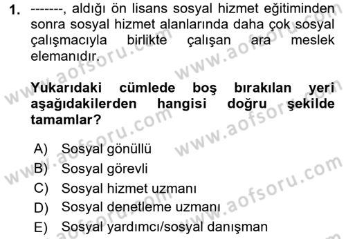 Sosyal Hizmete Giriş Dersi 2018 - 2019 Yılı 3 Ders Sınav Soruları 1. Soru