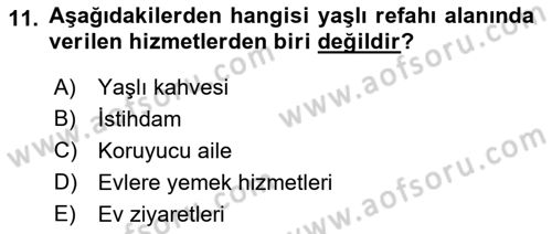 Sosyal Hizmete Giriş Dersi 2018 - 2019 Yılı 3 Ders Sınavı 11. Soru