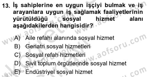 Sosyal Hizmete Giriş Dersi 2018 - 2019 Yılı 3 Ders Sınav Soruları 13. Soru