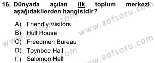Sosyal Hizmete Giriş Dersi 2018 - 2019 Yılı 3 Ders Sınav Soruları 16. Soru