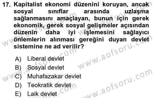 Sosyal Hizmete Giriş Dersi 2018 - 2019 Yılı 3 Ders Sınav Soruları 17. Soru