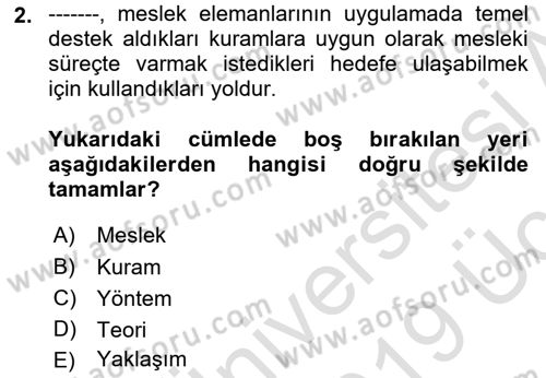 Sosyal Hizmete Giriş Dersi 2018 - 2019 Yılı 3 Ders Sınav Soruları 2. Soru