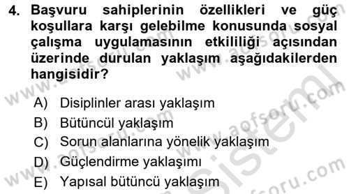 Sosyal Hizmete Giriş Dersi 2018 - 2019 Yılı 3 Ders Sınav Soruları 4. Soru