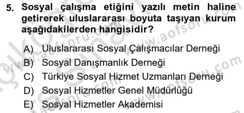 Sosyal Hizmete Giriş Dersi 2018 - 2019 Yılı 3 Ders Sınav Soruları 5. Soru