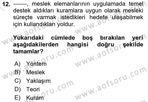 Sosyal Hizmete Giriş Dersi 2018 - 2019 Yılı (Vize) Ara Sınav Soruları 12. Soru