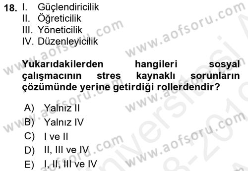 Sosyal Hizmete Giriş Dersi Ara Sınavı Deneme Sınav Soruları 18. Soru