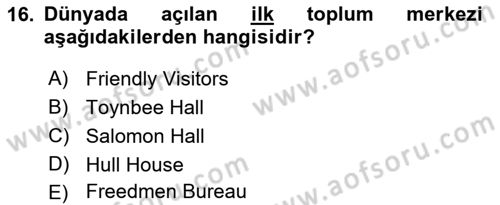 Sosyal Hizmete Giriş Dersi 2018 - 2019 Yılı (Final) Dönem Sonu Sınav Soruları 16. Soru