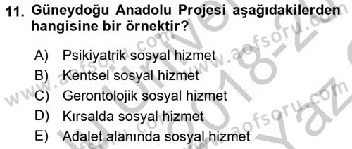 Sosyal Hizmete Giriş Dersi 2018 - 2019 Yılı Yaz Okulu Sınav Soruları 11. Soru