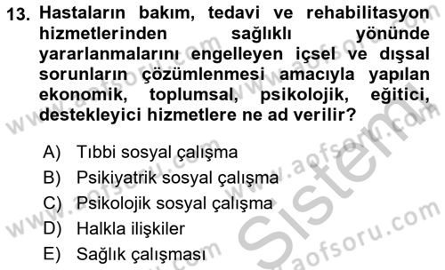 Sosyal Hizmete Giriş Dersi 2018 - 2019 Yılı Yaz Okulu Sınav Soruları 13. Soru
