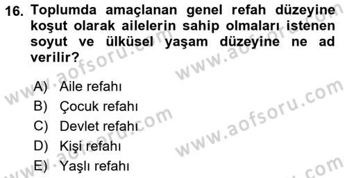 Sosyal Hizmete Giriş Dersi 2018 - 2019 Yılı Yaz Okulu Sınav Soruları 16. Soru