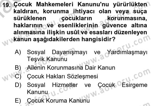 Sosyal Hizmete Giriş Dersi 2018 - 2019 Yılı Yaz Okulu Sınav Soruları 19. Soru