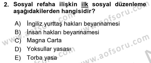Sosyal Hizmete Giriş Dersi 2018 - 2019 Yılı Yaz Okulu Sınav Soruları 2. Soru