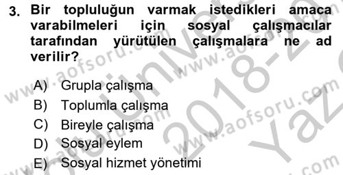 Sosyal Hizmete Giriş Dersi 2018 - 2019 Yılı Yaz Okulu Sınav Soruları 3. Soru